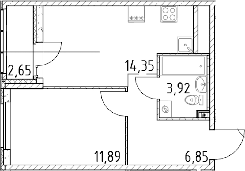 1-комнатная квартира 37.01 м², 6/23 эт., ЖК «Город Первых»